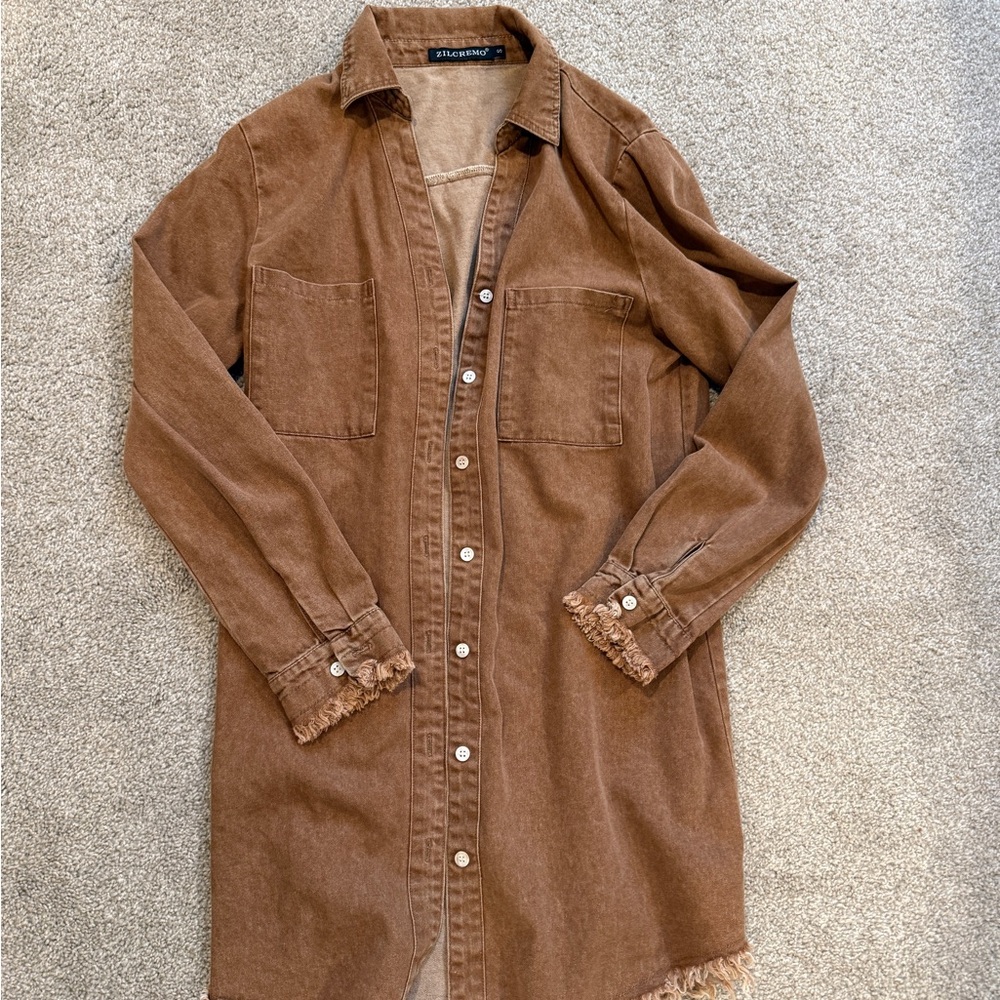 Brown Button-Up Long Shirt